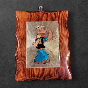 Popeye Vintage Wood Wall Plaque King Features Foil Art Wooden Lacquer Resin